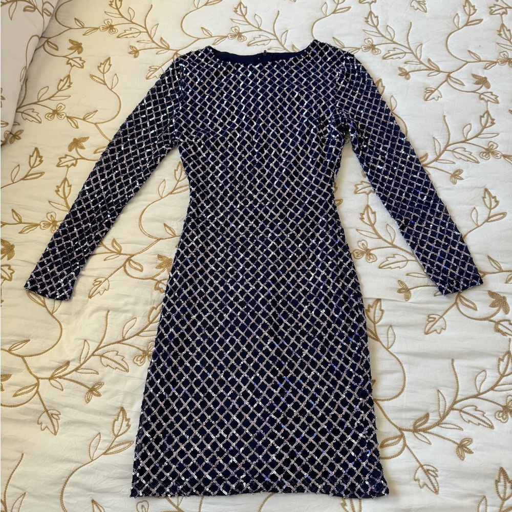 Navy Long Sleeve Sequin Mini Formal Dress